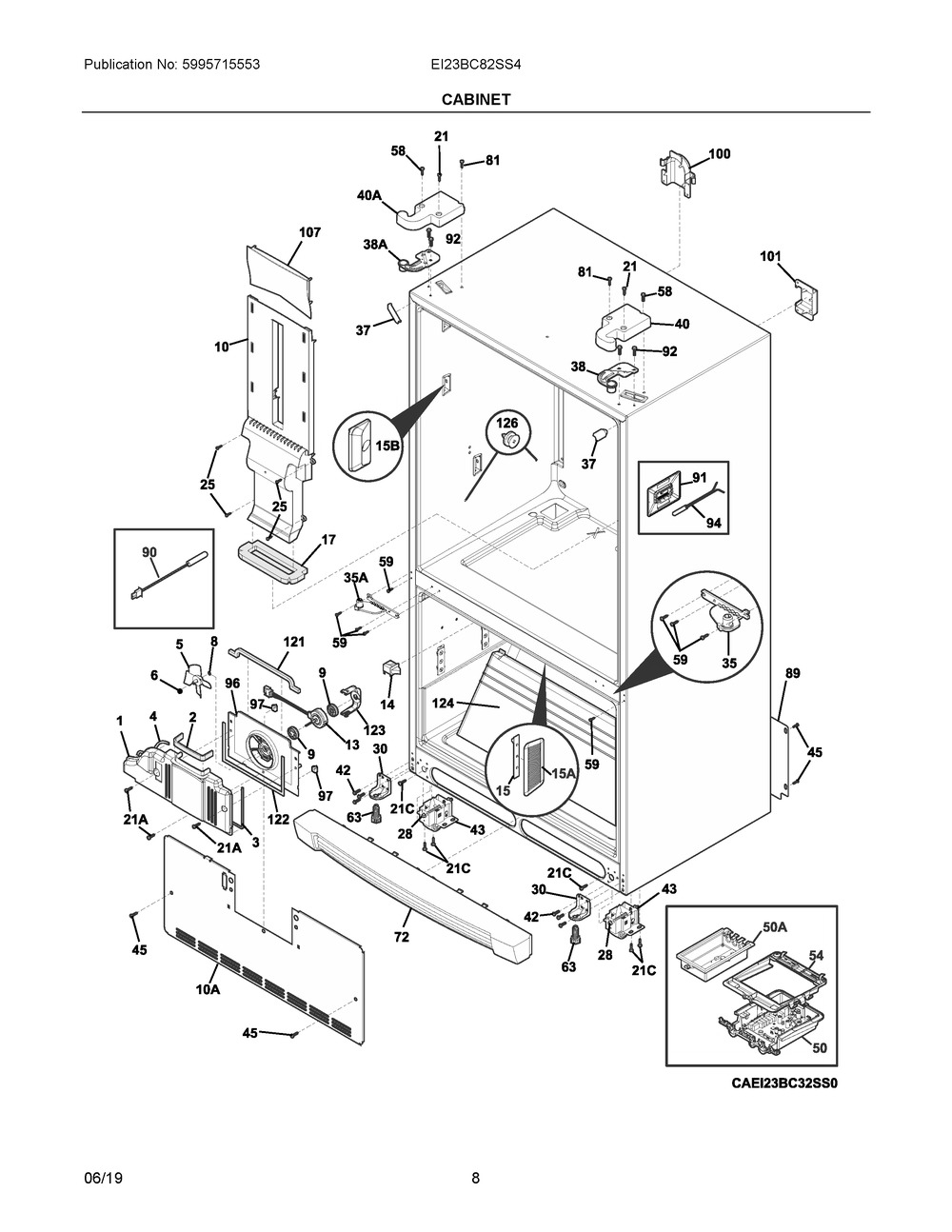 Cabinet Diagram and Parts List for EI23BC82SS4  Frigidaire Refrigerator