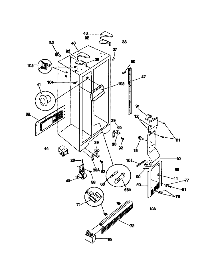 CABINET Diagram and Parts List for MRS22WRCD0  Frigidaire Refrigerator