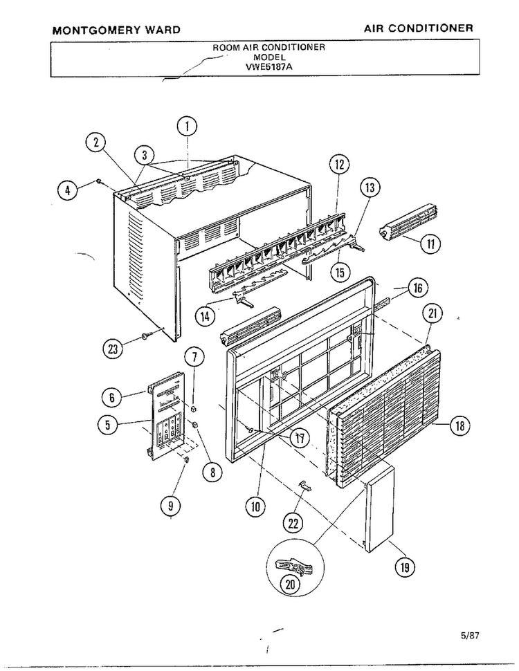 Air Conditioner Diagram and Parts List for 5187A  Frigidaire Air Conditioner
