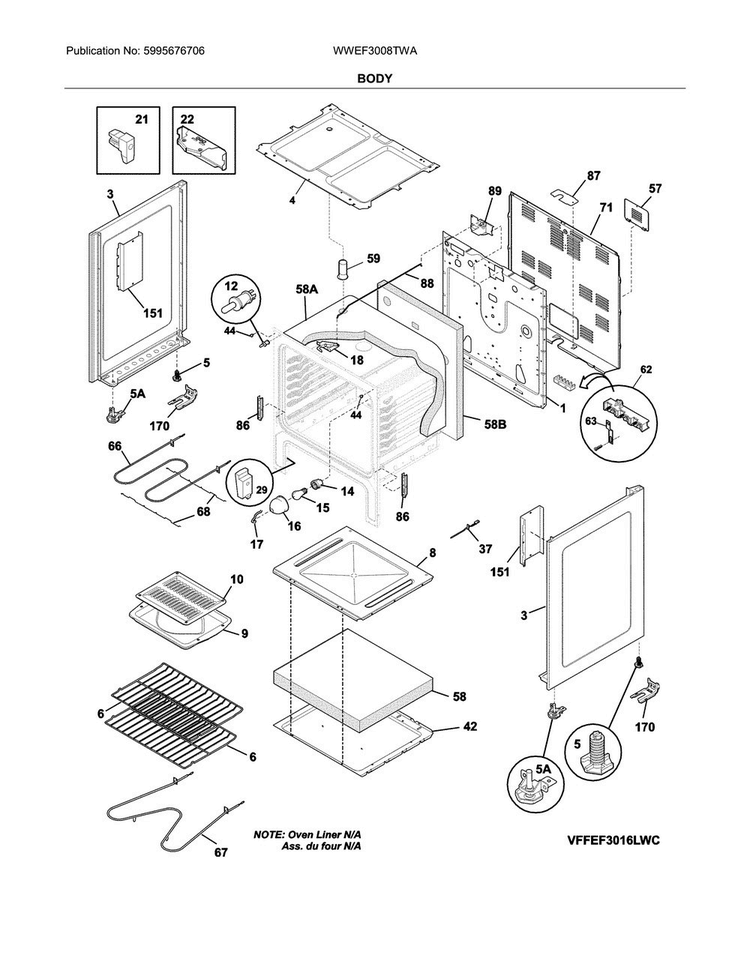 Body Diagram and Parts List for WWEF3008TWA  Westinghouse Range