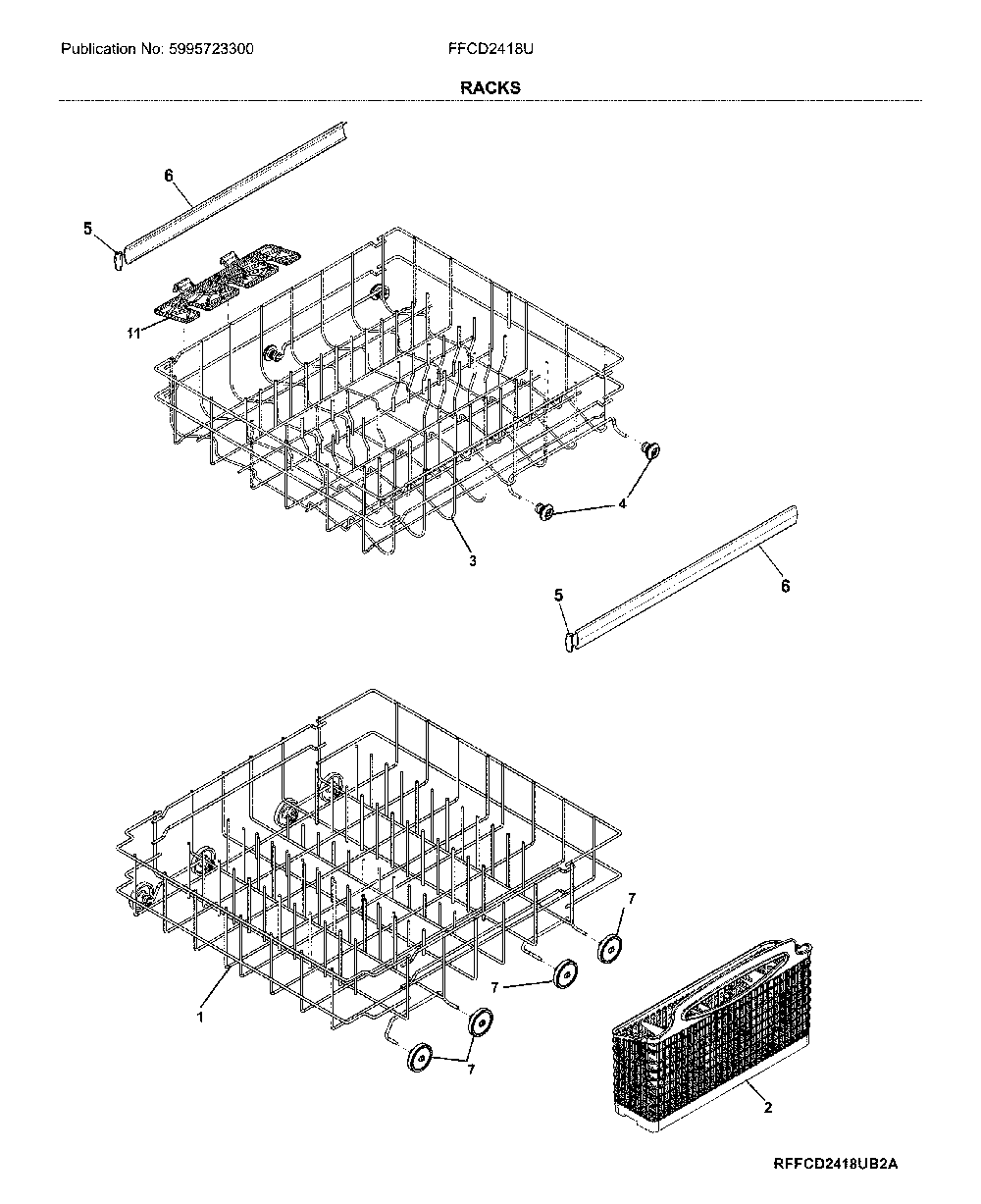 Racks Diagram and Parts List for FFCD2418US2A  Frigidaire Dishwasher