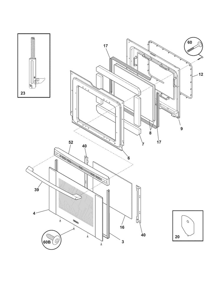 Door Diagram and Parts List for CEI30IF4LSB  Electrolux Range