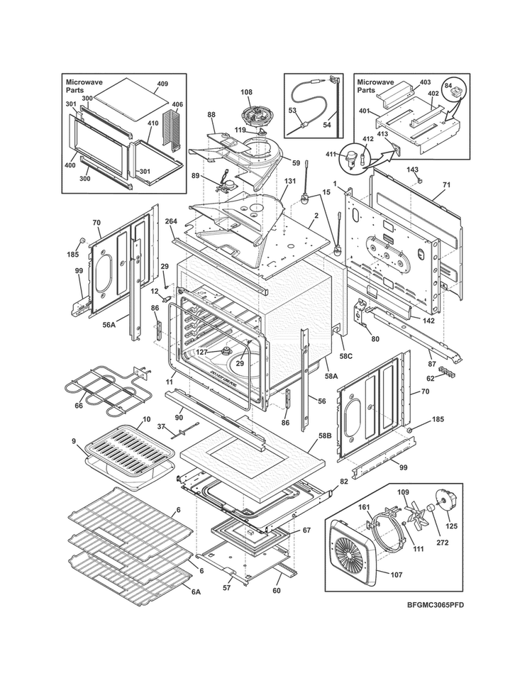 Lower Oven Diagram and Parts List for FGMC3065PFD  Frigidaire Microwave Oven Combo