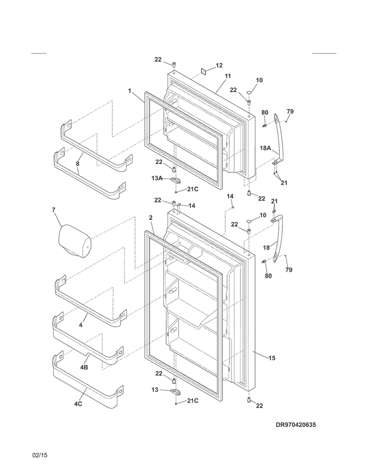 Doors Diagram and Parts List for 25367683411  Kenmore Refrigerator