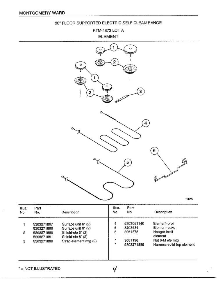 Element Diagram and Parts List for 4873A  Frigidaire Range
