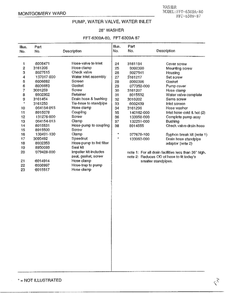 Pump,water Valve,water Inlet Page 2 Diagram and Parts List for 6309A  Frigidaire Washer