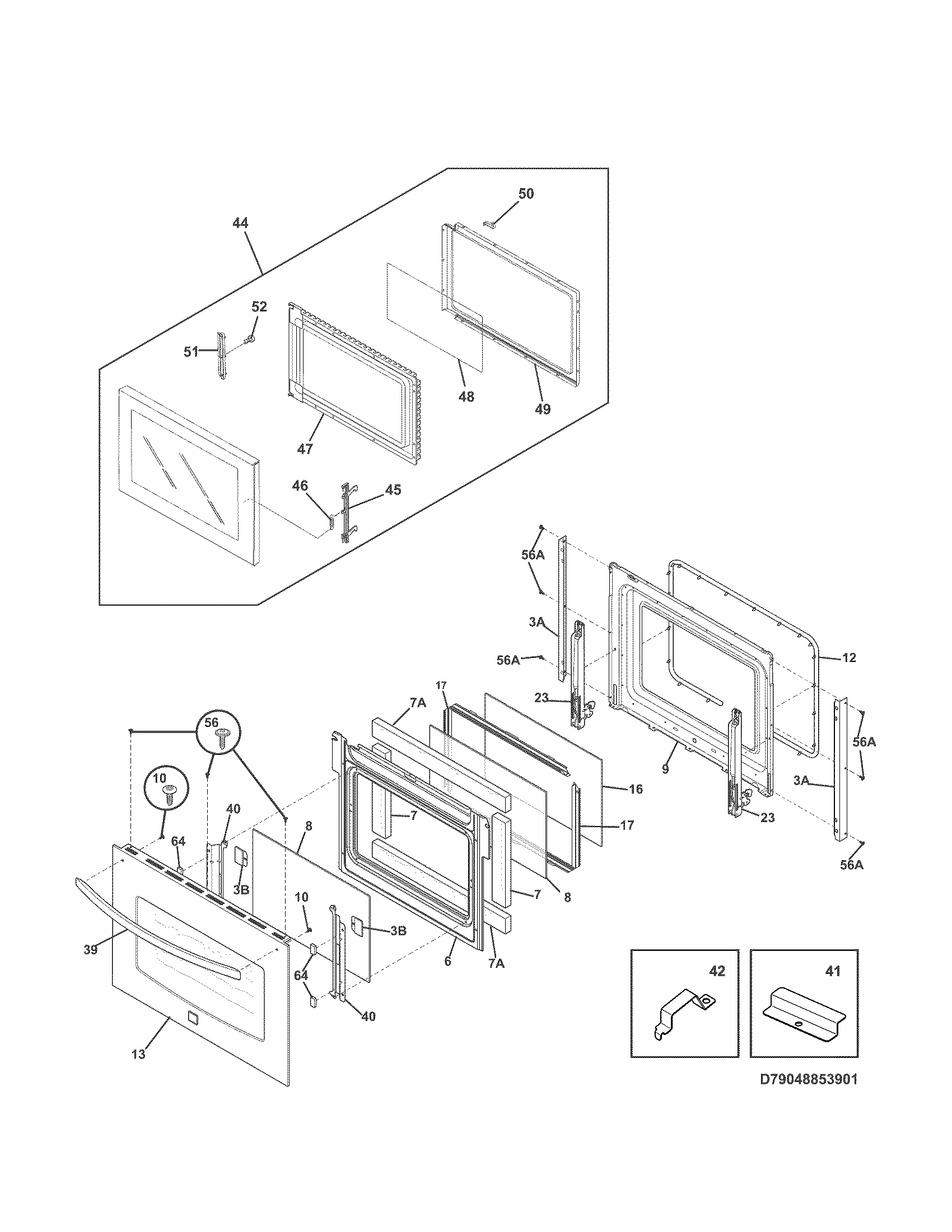 Doors Diagram and Parts List for 79048853901  Kenmore Microwave
