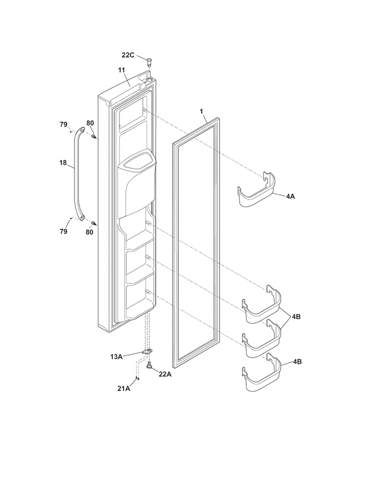 Freezer Door Diagram and Parts List for FFHS2622MSL  Frigidaire Refrigerator
