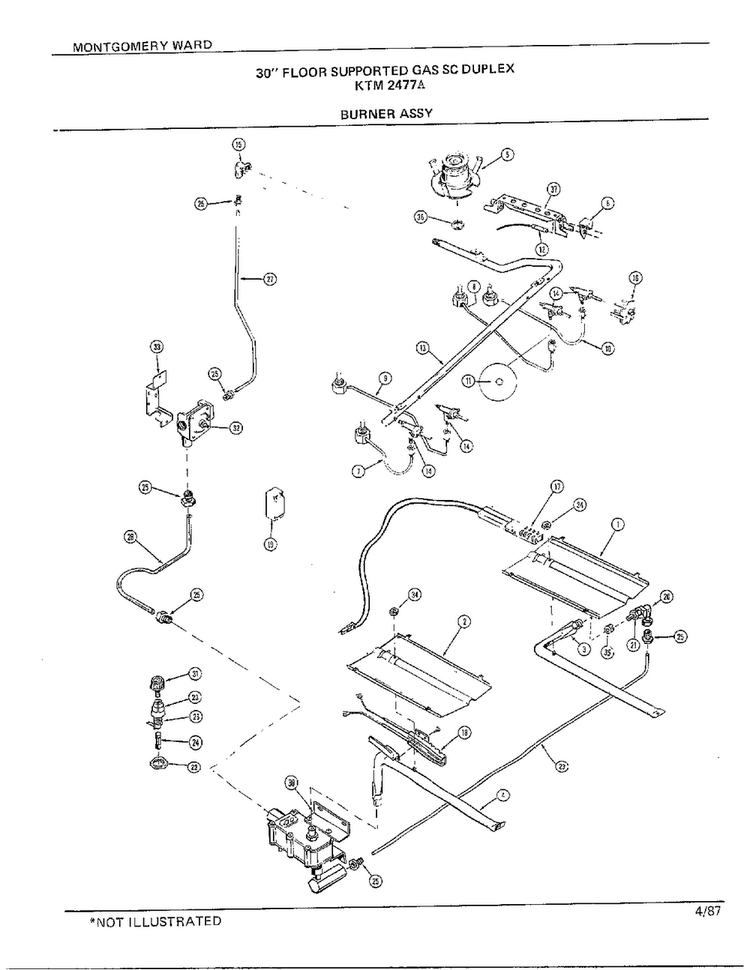 30" Floor/burner Assy Diagram and Parts List for 2477A  Frigidaire Range