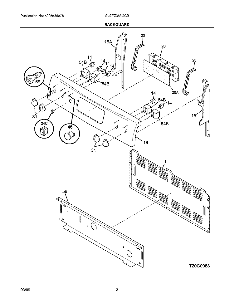 BACKGUARD Diagram and Parts List for GLEFZ388GCB  Frigidaire Range