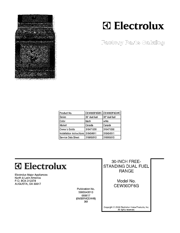 COVER Diagram and Parts List for CEW30DF6GWC  Electrolux Range