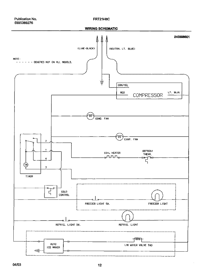 WIRING SCHEMATIC Diagram and Parts List for FRT21H8CQ0  Frigidaire Refrigerator
