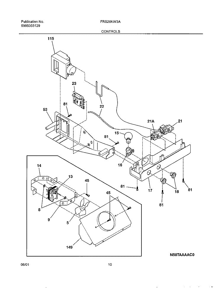 CONTROLS Diagram and Parts List for FRS26KW3AQ0  Frigidaire Refrigerator