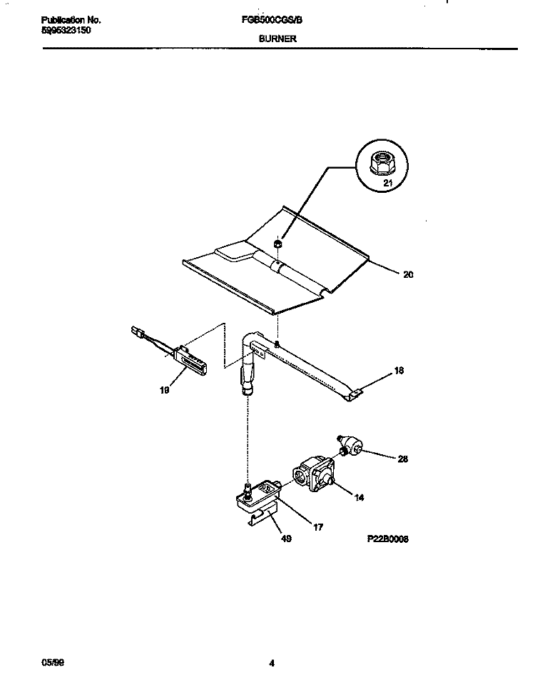 BURNER Diagram and Parts List for FGB500CGBB  Frigidaire Wall Oven