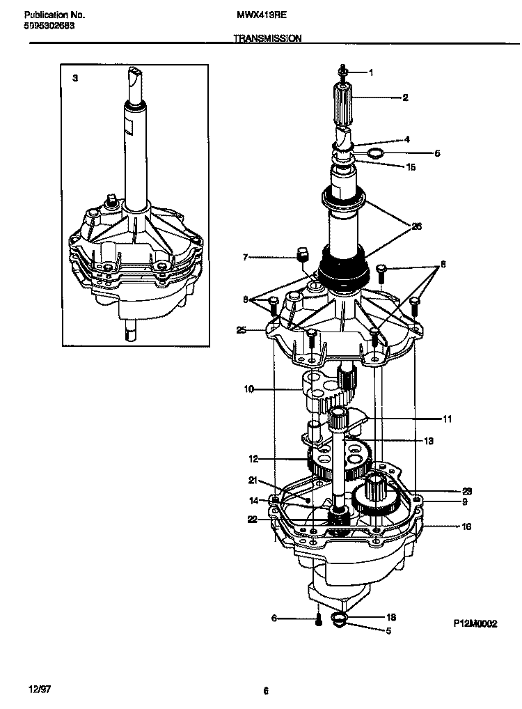 TRANSMISSION Diagram and Parts List for MWX413REW1  Frigidaire Washer