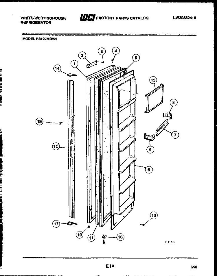 FREEZER DOOR PARTS Diagram and Parts List for RS197MCD0  Frigidaire Refrigerator