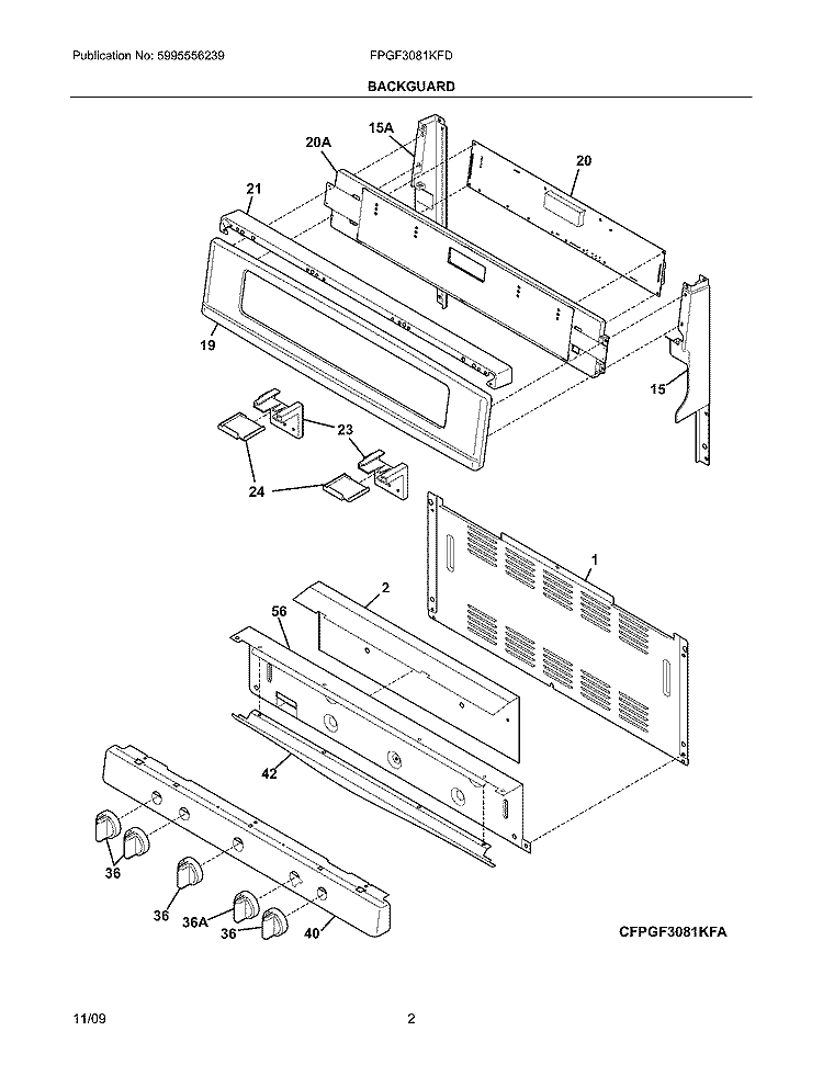 BACKGUARD Diagram and Parts List for FPGF3081KFD  Frigidaire Range