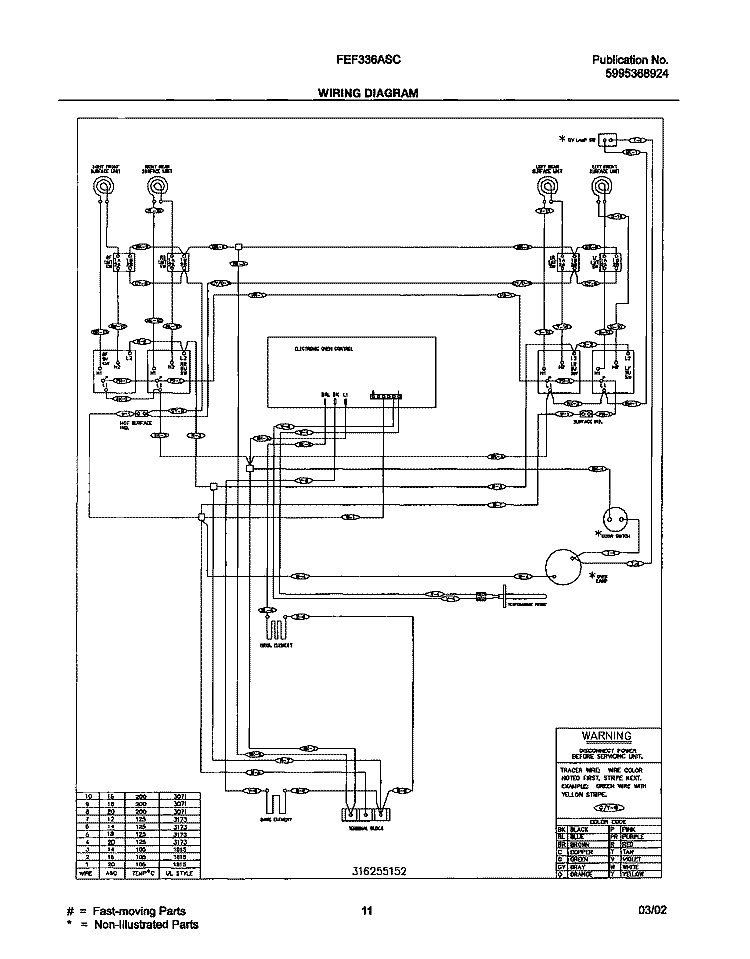 WIRING DIAGRAM Diagram and Parts List for FEF336ASC  Frigidaire Range