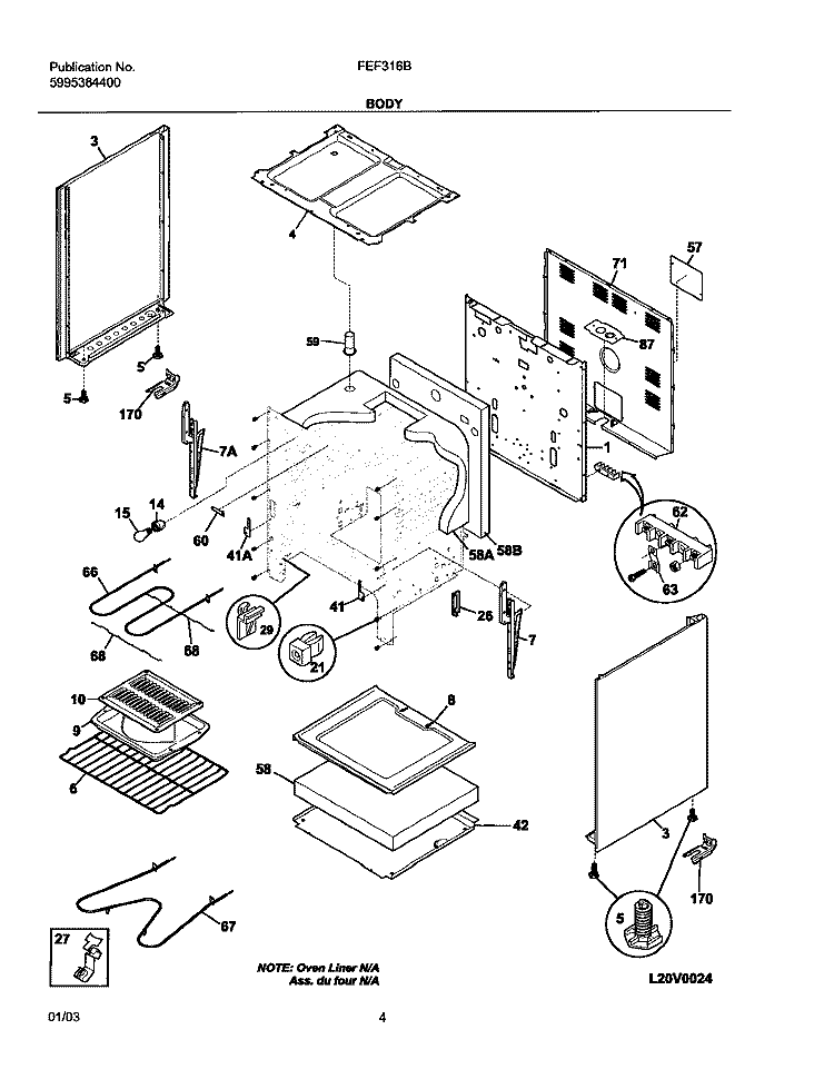 BODY Diagram and Parts List for FEF316BSA  Frigidaire Range
