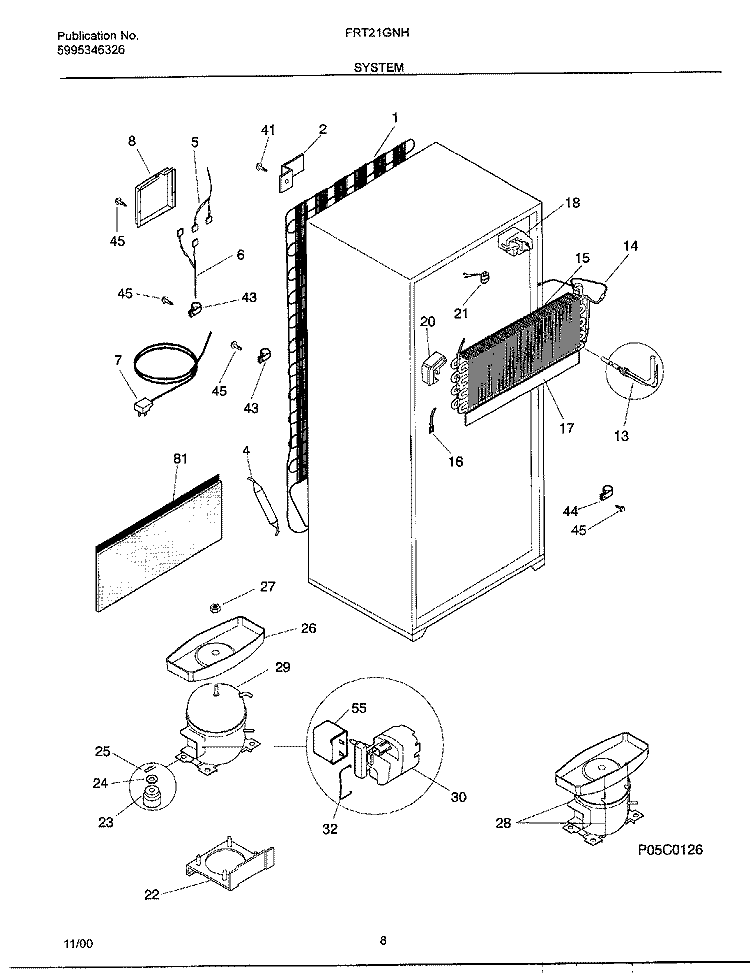 SYSTEM Diagram and Parts List for FRT21GNHD3  Frigidaire Refrigerator