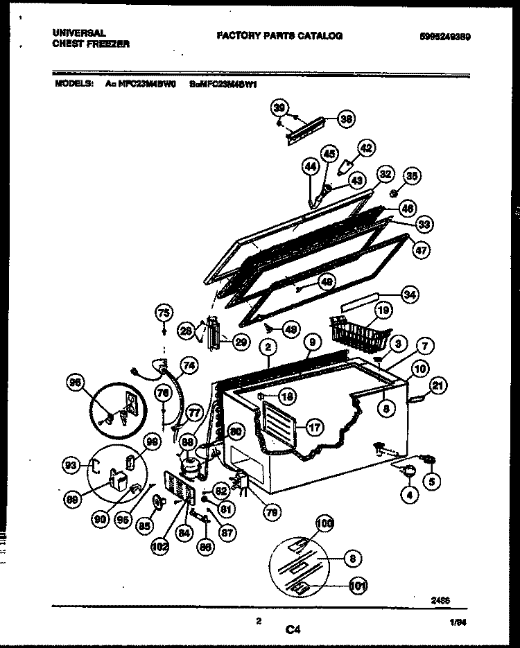 CHEST FREEZER PARTS Diagram and Parts List for MFC23M4BW1  Frigidaire Freezer