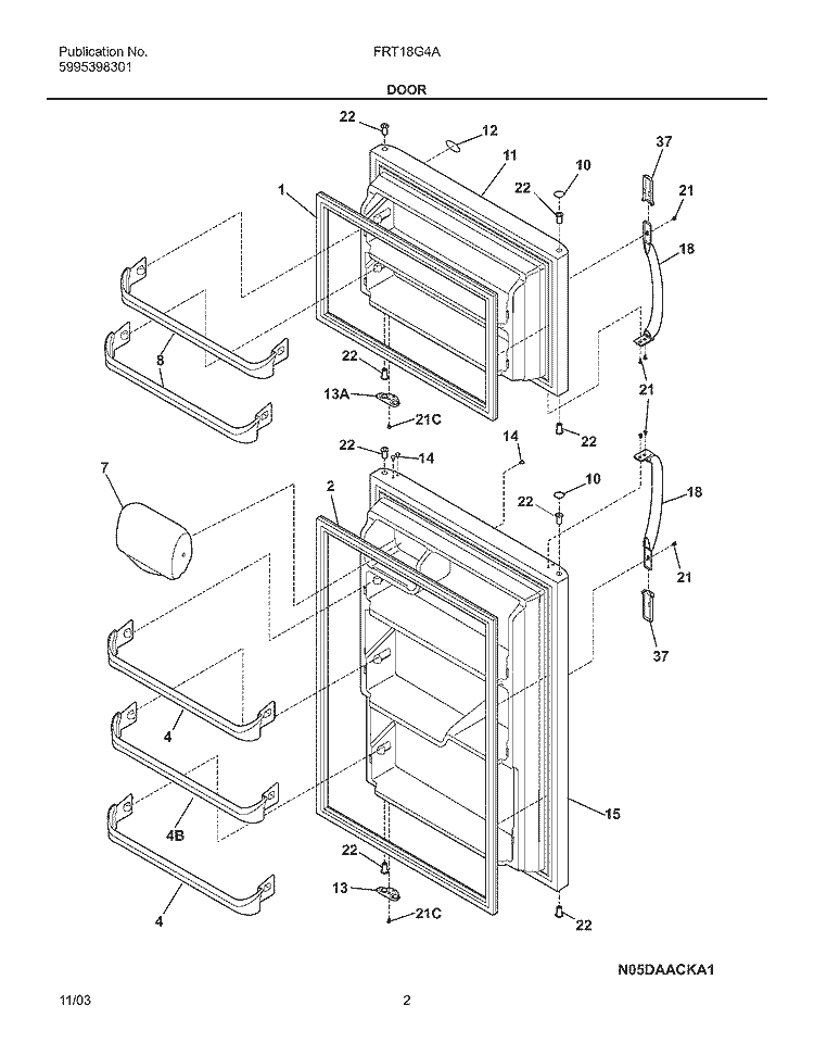 DOOR Diagram and Parts List for FRT18G4AQB  Frigidaire Refrigerator