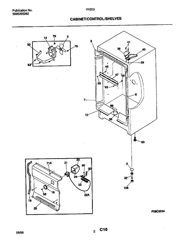 CABINET / CONTROL / SHELVES Diagram and Parts List for VV203  Frigidaire Freezer