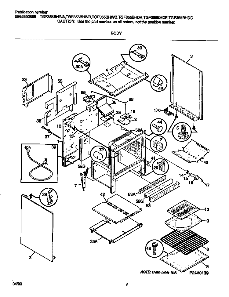 BODY Diagram and Parts List for TGF355BHWA  Tappan Range
