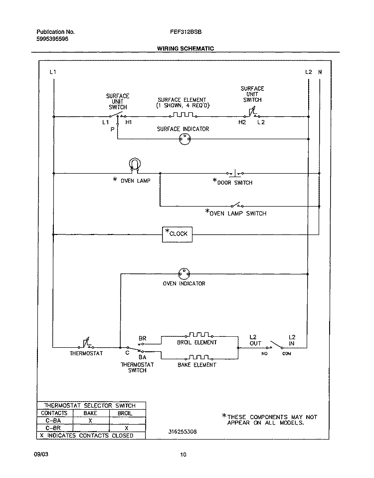 WIRING SCHEMATIC Diagram and Parts List for FEF312BSB  Frigidaire Range