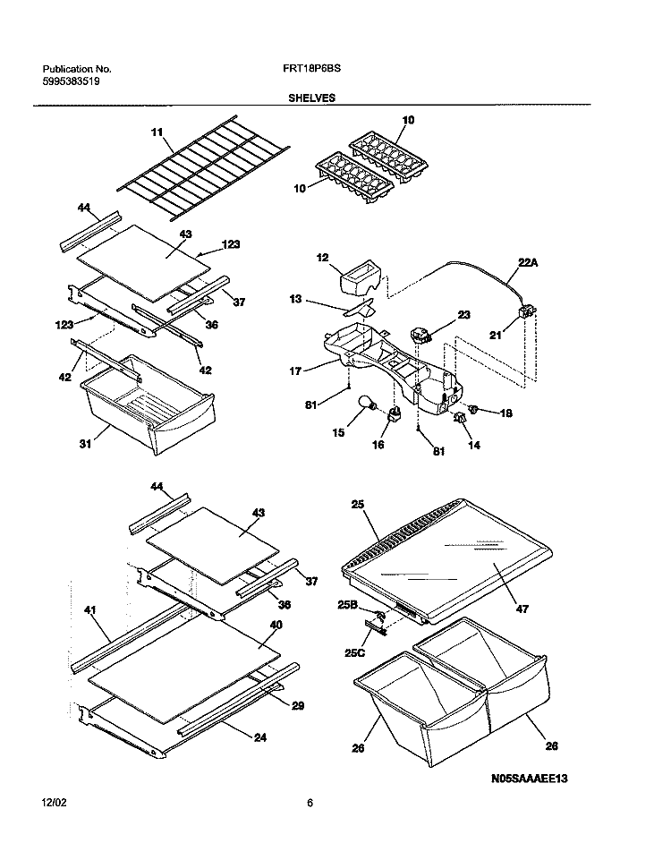 SHELVES Diagram and Parts List for FRT18P6BSB0  Frigidaire Refrigerator