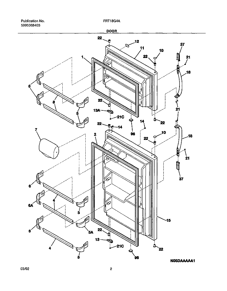 DOOR Diagram and Parts List for FRT18G4AQ4  Frigidaire Refrigerator