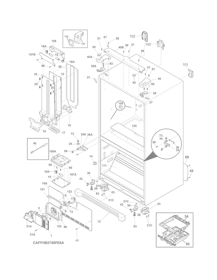 Cabinet Diagram and Parts List for FFHB2740PE9A  Frigidaire Refrigerator
