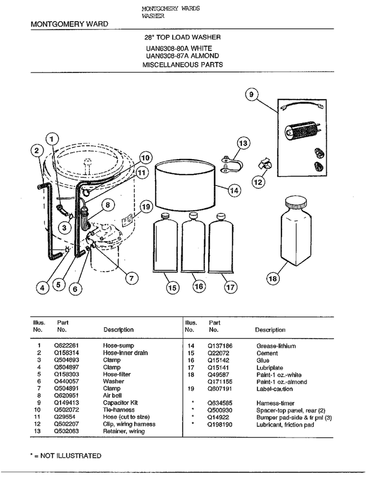28` Top Load/miscellaneous Parts Diagram and Parts List for 6308A  Frigidaire Washer