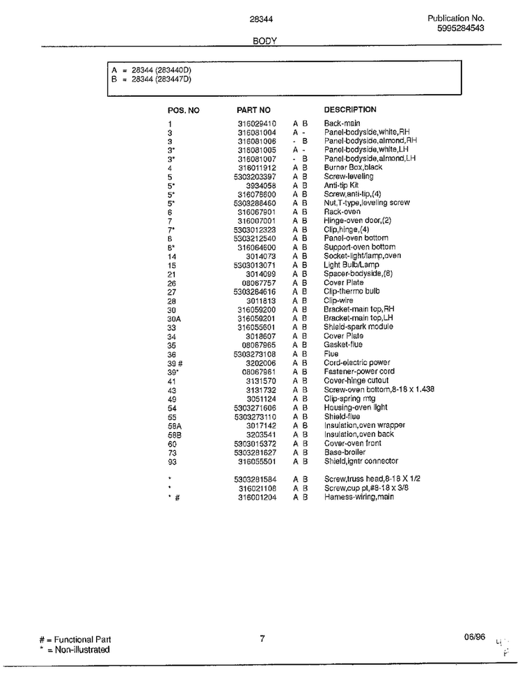 Body Page 2 Diagram and Parts List for 283447D  Frigidaire Range
