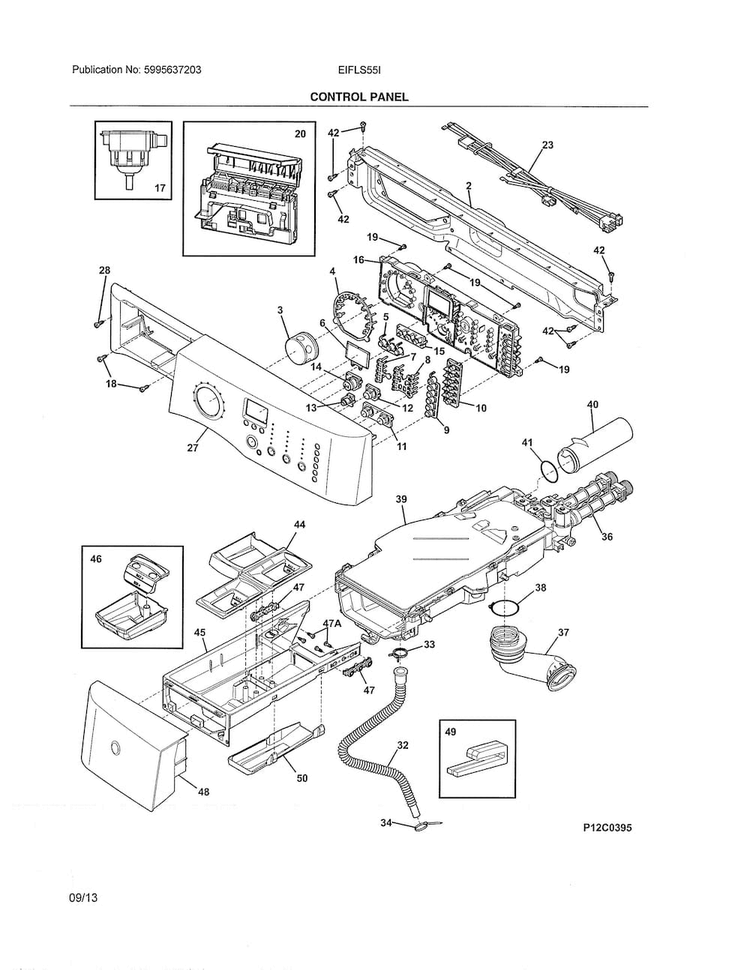 Control Panel Diagram and Parts List for EIFLS55IMB1  Electrolux Washer