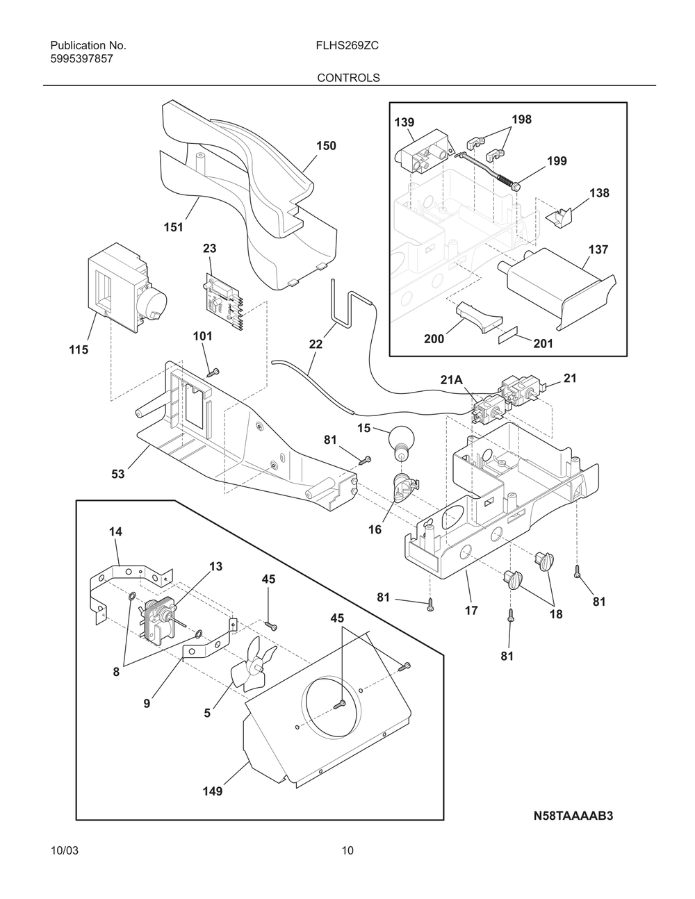 Controls Diagram and Parts List for FLHS269ZCW1  Frigidaire Refrigerator