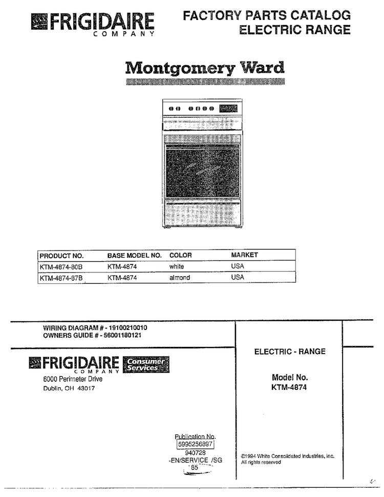 Electric Range/front Cover Diagram and Parts List for 4847-80B  Frigidaire Range