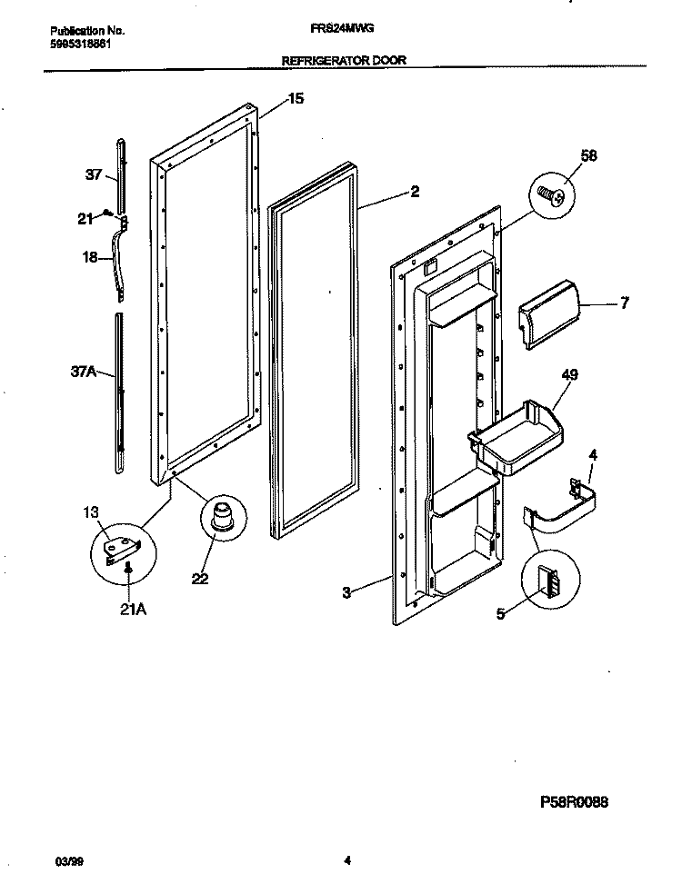 REFRIGERATOR DOOR Diagram and Parts List for FRS24MWGW2  Frigidaire Refrigerator