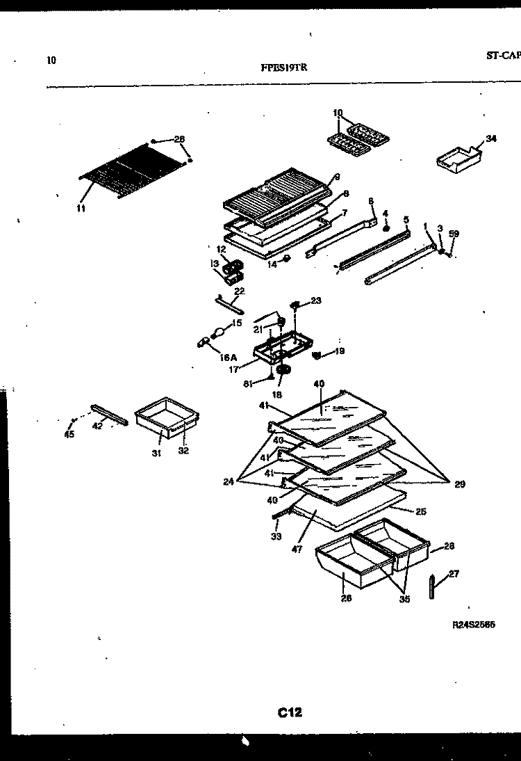 SHELVES AND SUPPORTS Diagram and Parts List for FPES19TRW1  Frigidaire Refrigerator