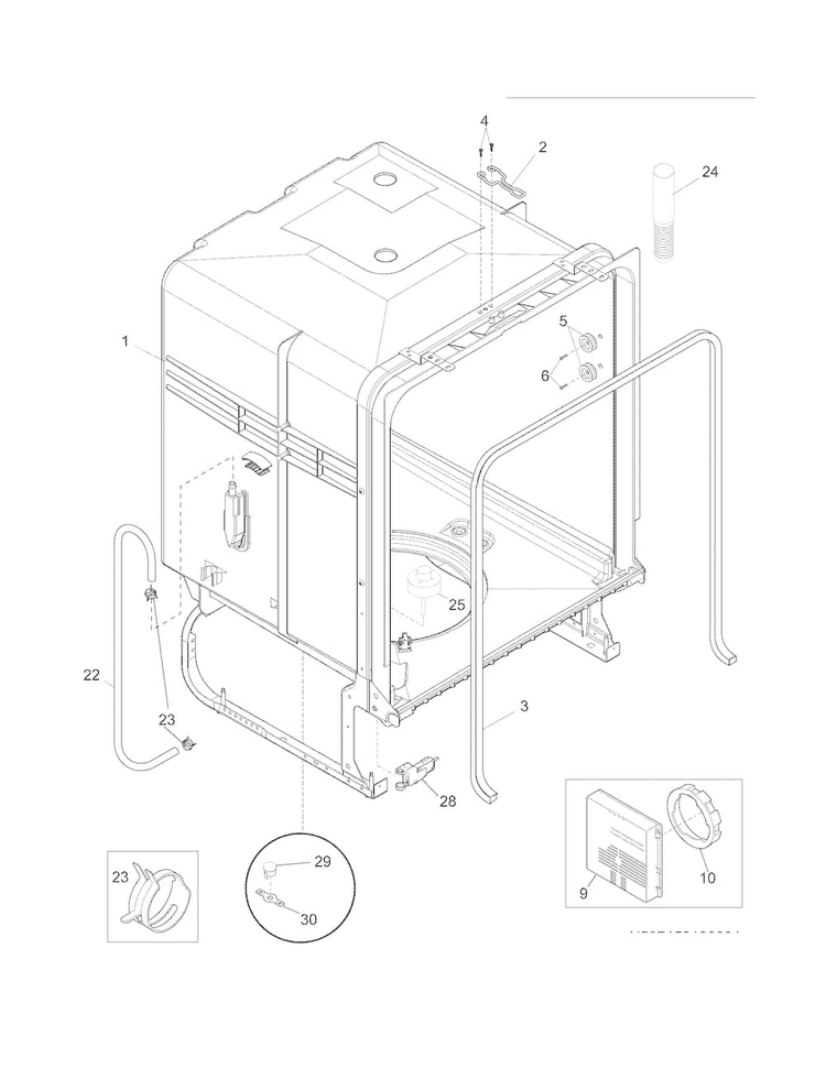 Tub Diagram and Parts List for FPHD2485NF0A  Frigidaire Dishwasher