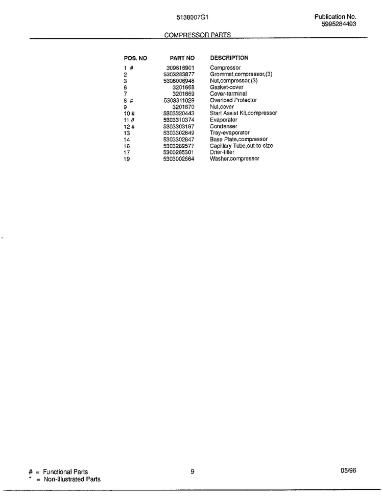 Compressor Parts Page 2 Diagram and Parts List for 5138007G1  Frigidaire Air Conditioner