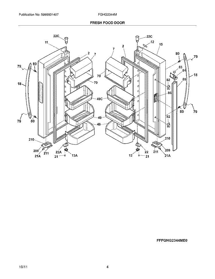 FRESH FOOD DOORS Diagram and Parts List for FGHG2344ME2  Frigidaire Refrigerator
