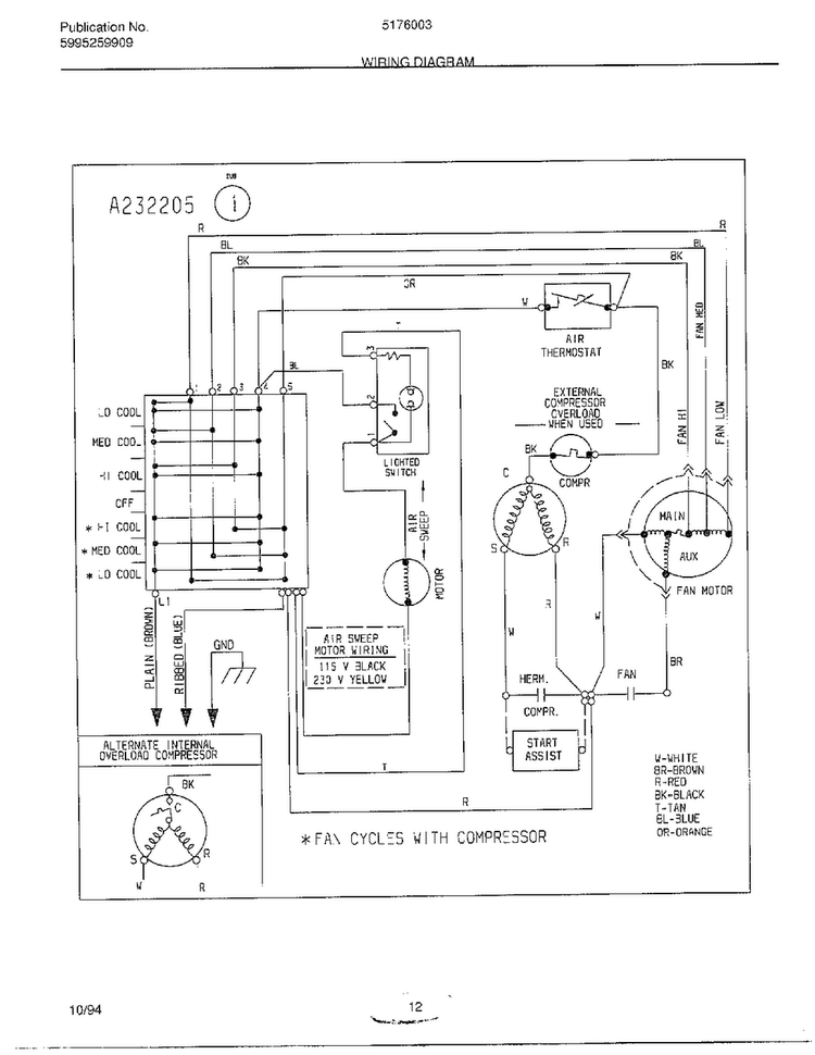 Wiring Diagram Diagram and Parts List for 5176003A  Frigidaire Air Conditioner