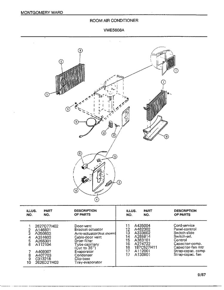Room Air Conditioner Page 2 Diagram and Parts List for 5908A  Frigidaire Air Conditioner