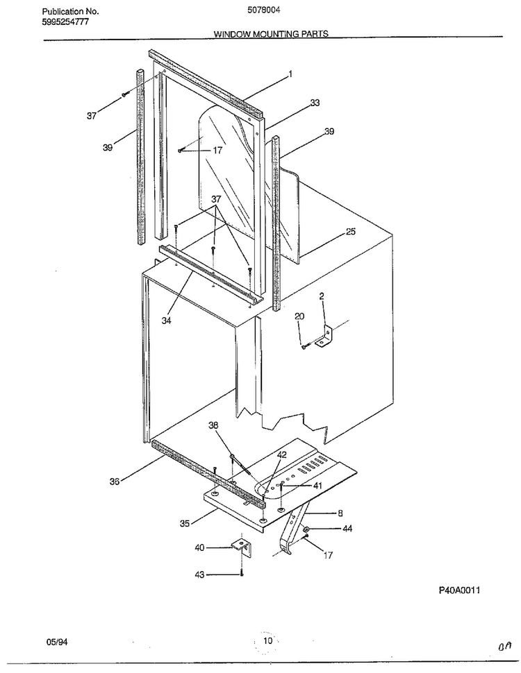 Window Mounting Parts Diagram and Parts List for 5078004B  Frigidaire Air Conditioner
