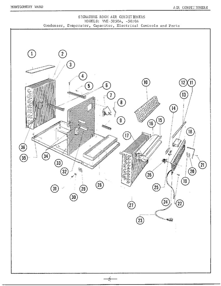 Condenser/evaporator/etc. Diagram and Parts List for 5070A  Frigidaire Air Conditioner