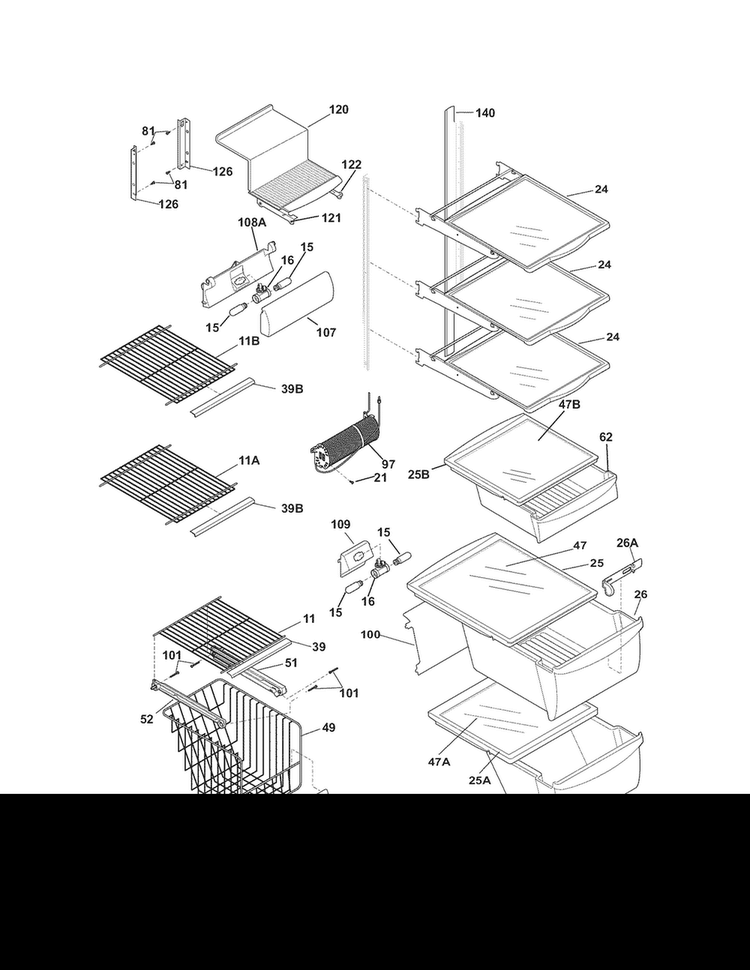 Shelves Diagram and Parts List for FFSC2323LE6  Frigidaire Refrigerator