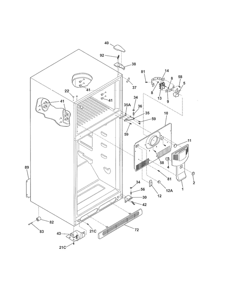 Cabinet Diagram and Parts List for 25362622017  Kenmore Refrigerator