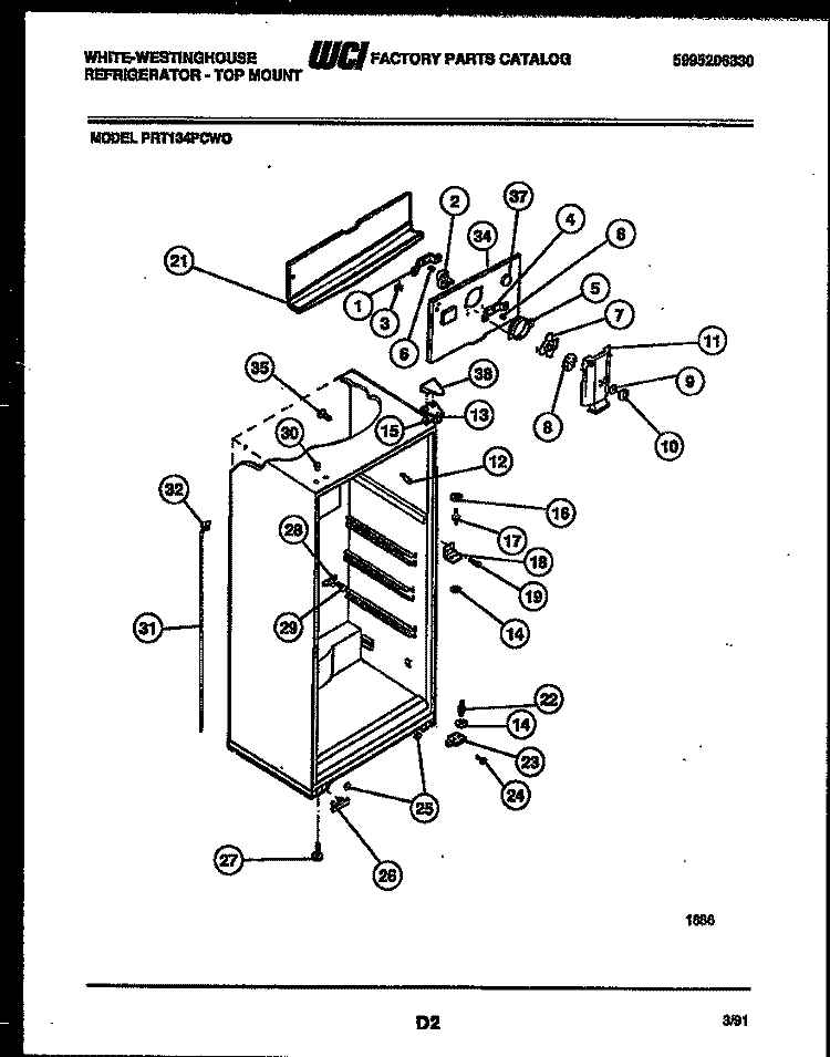 CABINET PARTS Diagram and Parts List for PRT134PCW0  Frigidaire Refrigerator