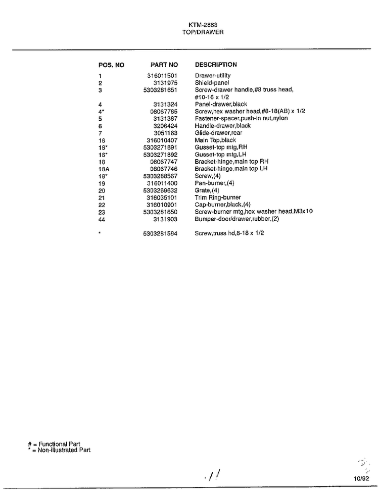 Top/drawer Page 2 Diagram and Parts List for 2883  Frigidaire Range